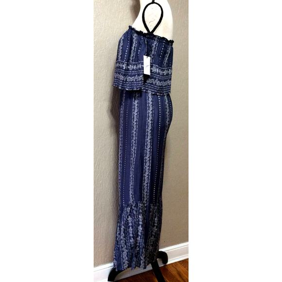 Japna Women's Strapless Smocked Flowy Jumpsuit Blue Paisley Wide Leg Size XS New - Picture 4 of 12